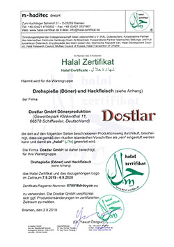 Dostlar GmbH Dönerproduktion Zertifikate