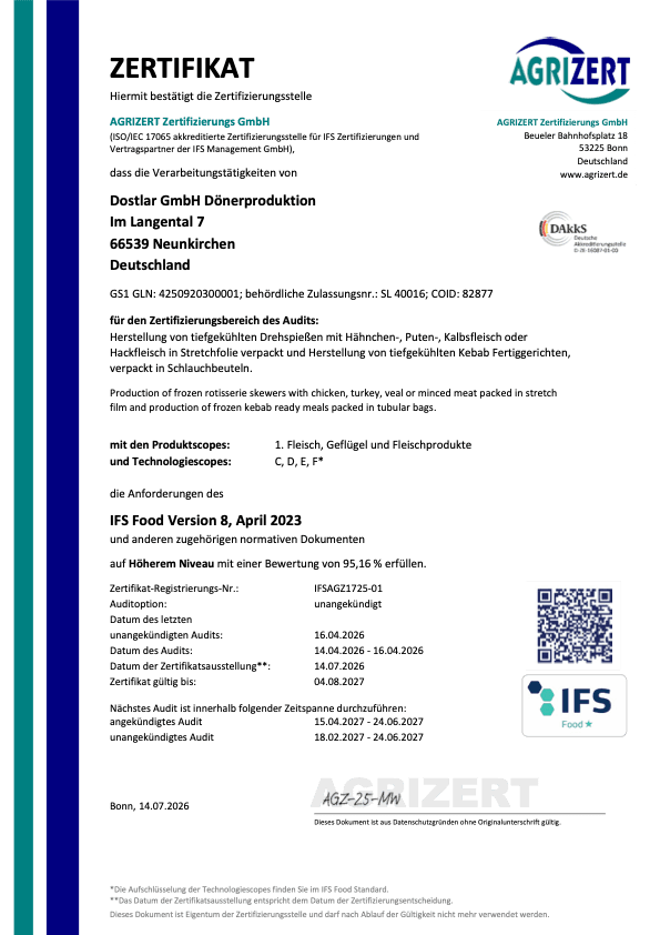 IFS Food Certificate 2026 (German)
